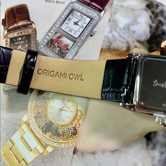 Origami Owl Signature Silver Locket WATCH Crystals Black Croc Leather Stainless - Picture 6 of 13